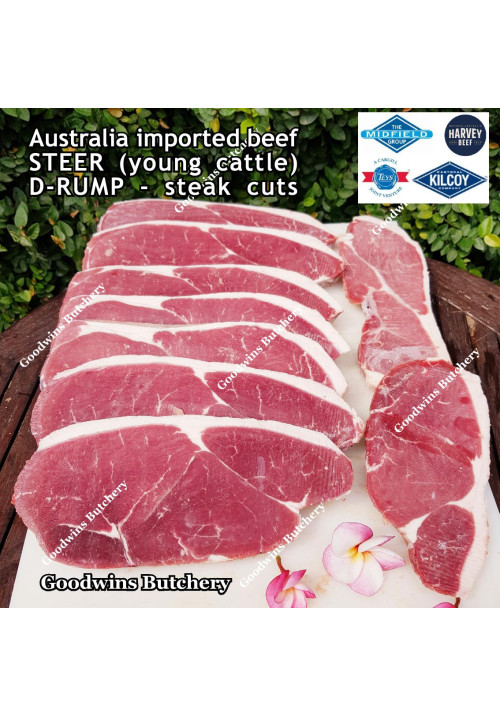 Beef D RUMP aged-frozen Australia STEER young cattle brand KILCOY steak cuts 3/4" 2cm 200-600 gr/pc (price/kg 2-3pcs)